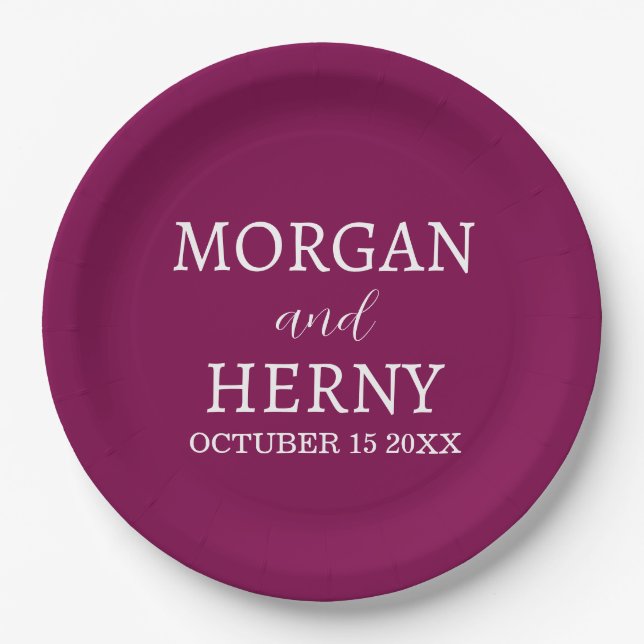 Personalized Custom Name Stylish Minimal Wedding  Paper Plate (Front)