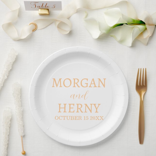 Personalized Custom Name Stylish Minimal Wedding  Paper Plate (Wedding)
