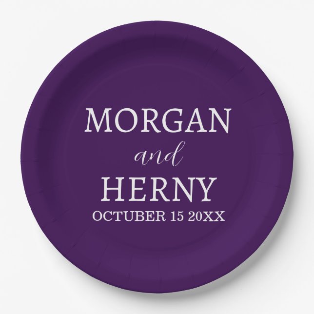 Personalized Custom Name Stylish Minimal Wedding  Paper Plate (Front)