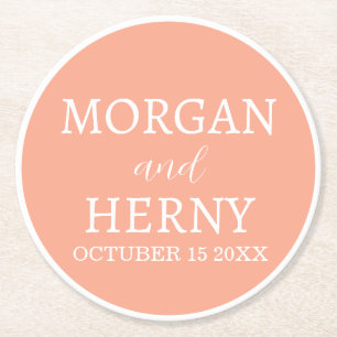 Personalized Custom Name Stylish Minimal Wedding  Round Paper Coaster