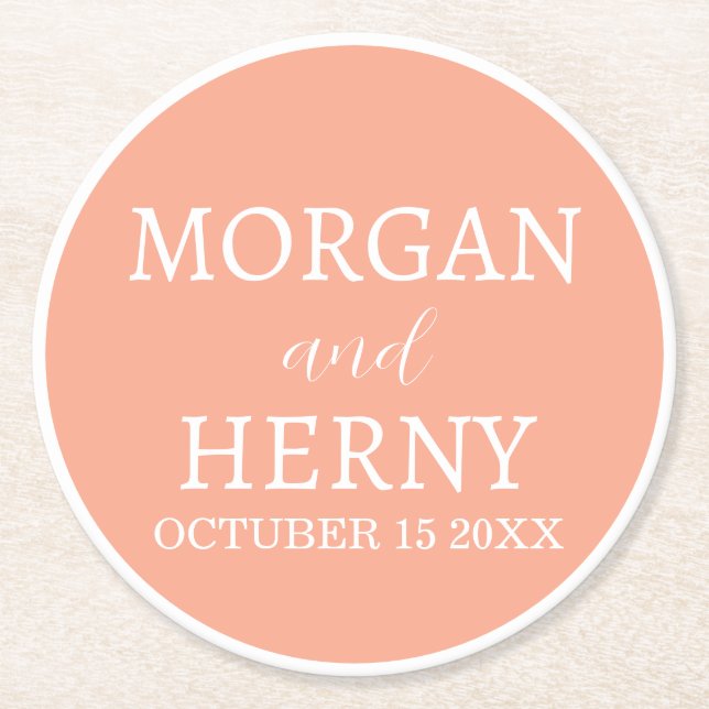 Personalized Custom Name Stylish Minimal Wedding  Round Paper Coaster (Front)