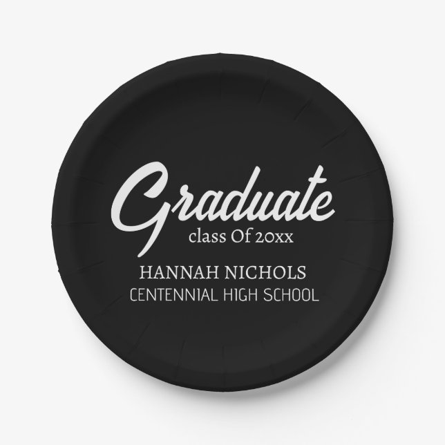 Personalized Custom Name Stylish Modern Graduation Paper Plate (Front)