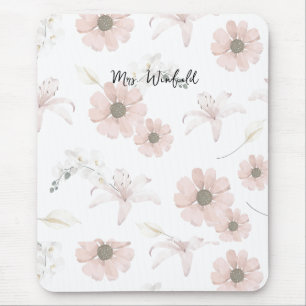 Personalized Custom Name Teacher Pink flowers Mouse Pad