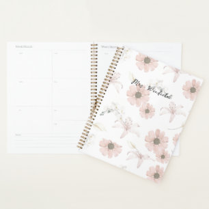Personalized Custom Name Teacher Pink flowers Planner
