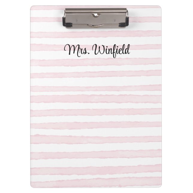 Personalized Custom Name Teacher Pink Lines Clipboard (Front)
