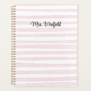 Personalized Custom Name Teacher Pink Lines Planner