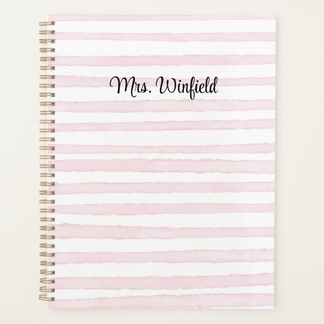 Personalized Custom Name Teacher Pink Lines Planner (Front)