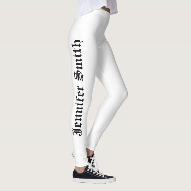 Personalized Custom Name Text black and white  Leg Leggings (Right)