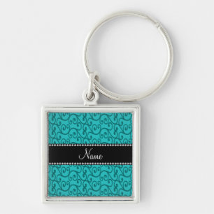 Personalized custom name turquoise swirls keychain
