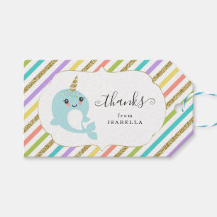 Personalized Custom Narwhal Rainbow Glitter Favour Gift Tags