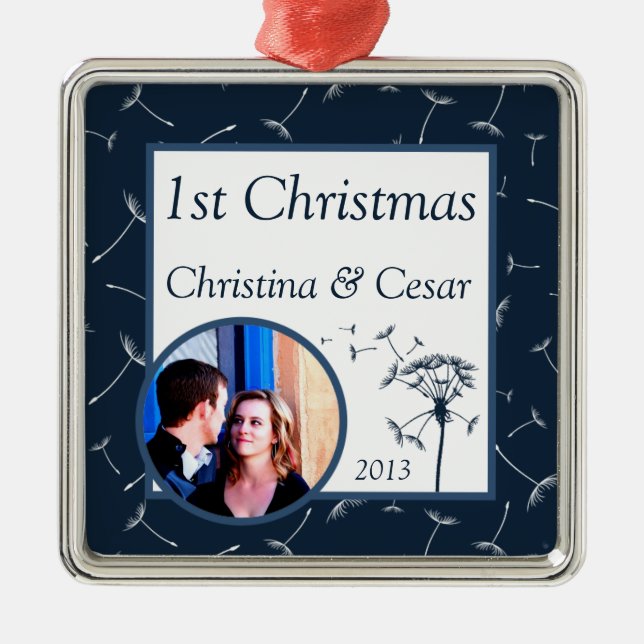 Personalized Custom Navy Blue Dandelion Flower wee Metal Ornament (Front)