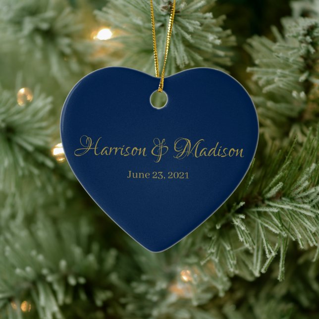 Personalized Custom navy Couple Name Date Wedding  Ceramic Ornament (Tree)