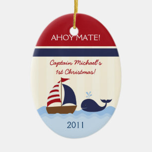 Personalized Custom Ornament Ahoy Mate Boy Nautica