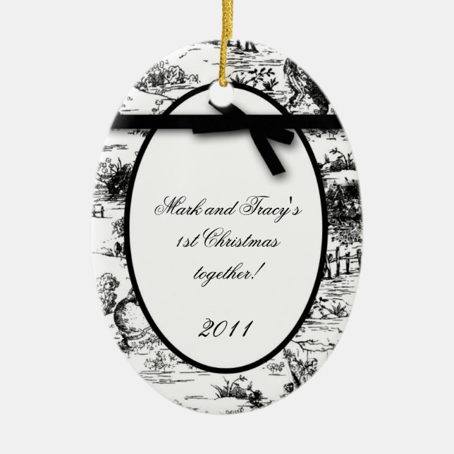 Personalized Custom Ornament Black  White Toile (Front)
