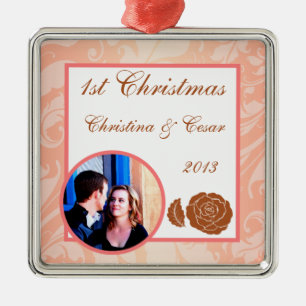 Personalized Custom Ornament Brown Rose on Pink Fl