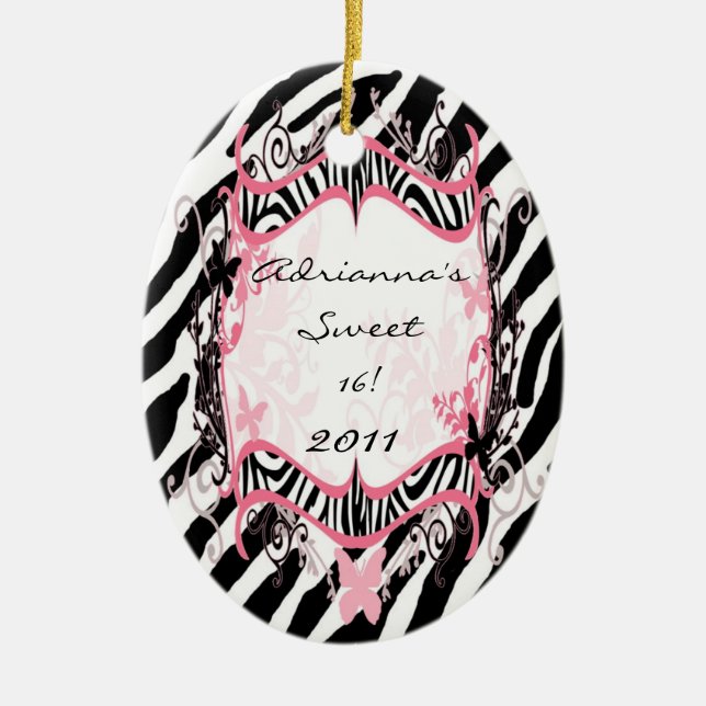 Personalized Custom Ornament Butterfly Zebra Print (Front)