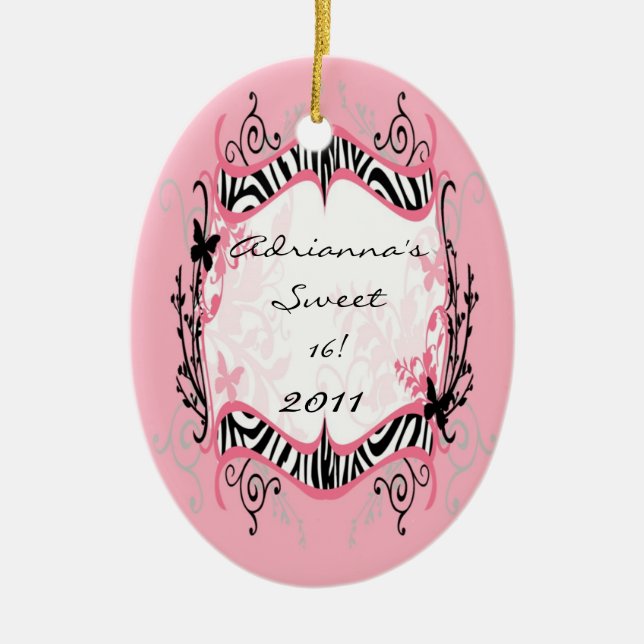 Personalized Custom Ornament Butterfly Zebra Print (Front)
