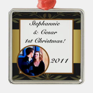 Personalized Custom Ornament Gold and Black Damask