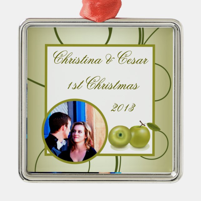 Personalized Custom Ornament Green Apple Swirls Fr (Front)