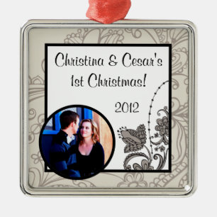 Personalized Custom Ornament Grey Flourish Swirls