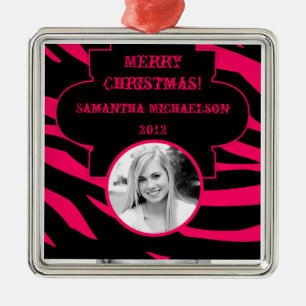 Personalized Custom Ornament Hot Pink Black Zebra