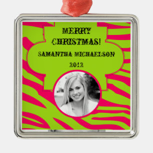 Personalized Custom Ornament Hot Pink Lime Zebra