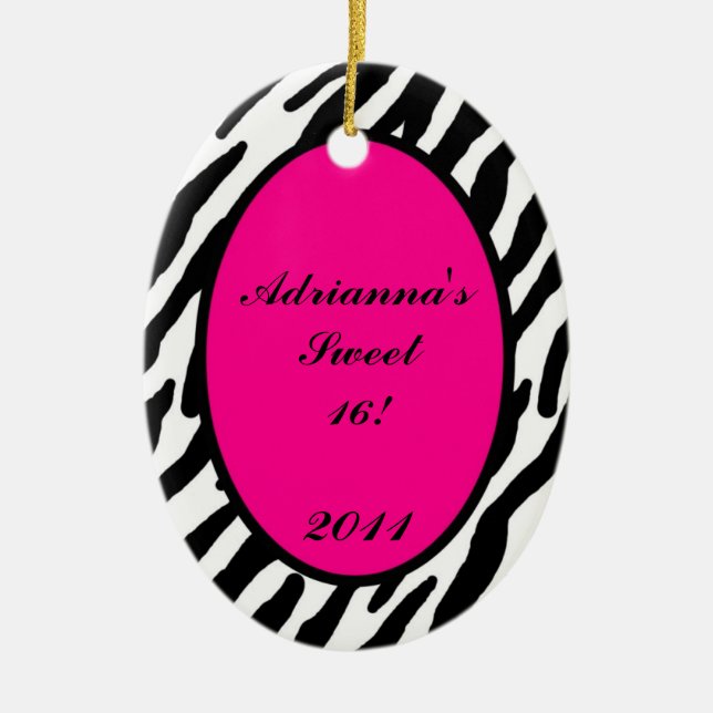 Personalized Custom Ornament Hot Pink Zebra Print (Front)