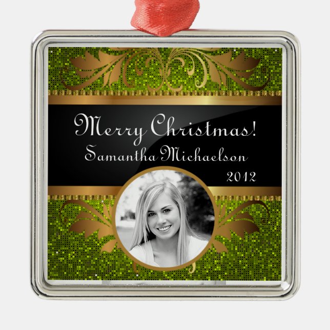 Personalized Custom Ornament Lime Glitter Sequin (Front)