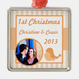 Personalized Custom Ornament Love Birds Peach Stri