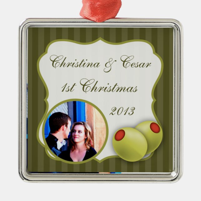Personalized Custom Ornament Martini Olives Green (Front)