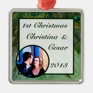 Personalized Custom Ornament Peacock Green Feather