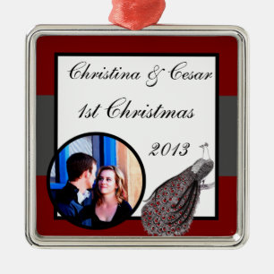 Personalized Custom Ornament Peacock Red Black Whi
