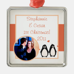 Personalized Custom Ornament Penguin Love/Hearts