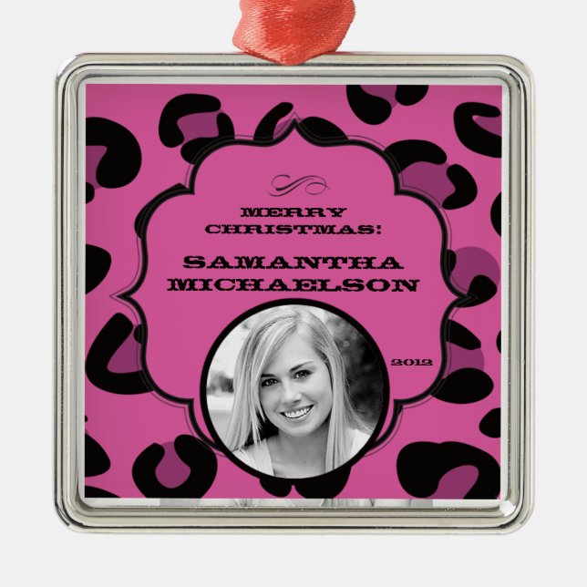 Personalized Custom Ornament Pink Black Leopard (Front)