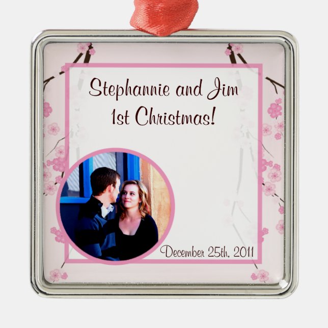 Personalized Custom Ornament Pink Cherry Blossom (Front)