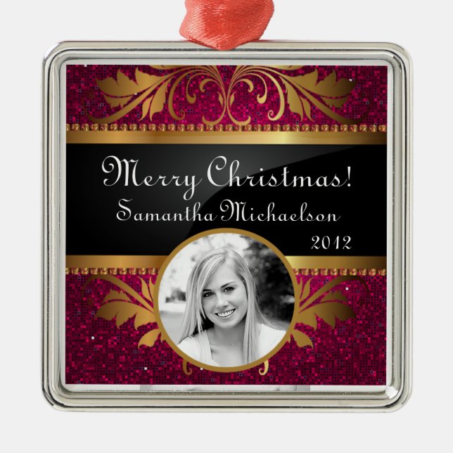 Personalized Custom Ornament Pink Glitter Sequin (Front)