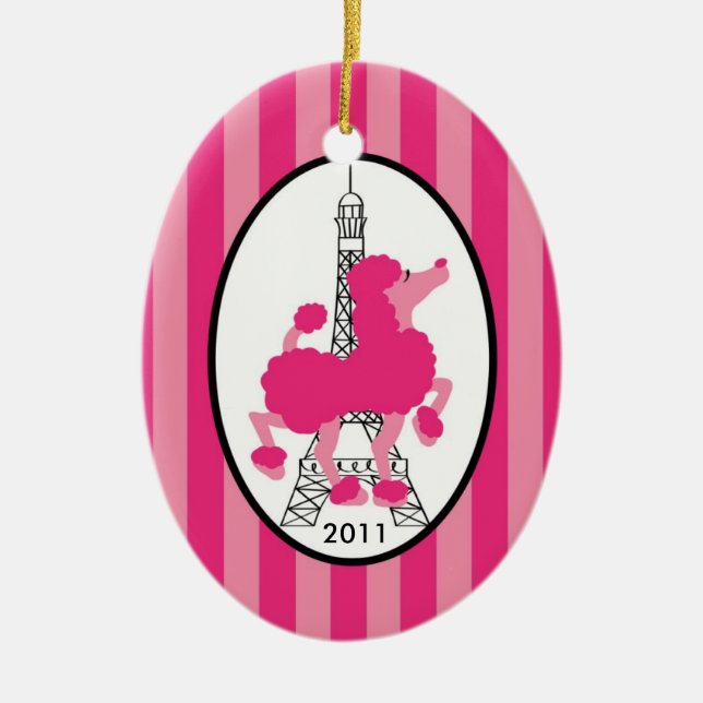 Personalized Custom Ornament Pink Poodle Paris (Front)