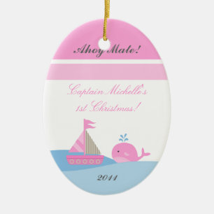 Personalized Custom Ornament Pink Sail Boat Whale