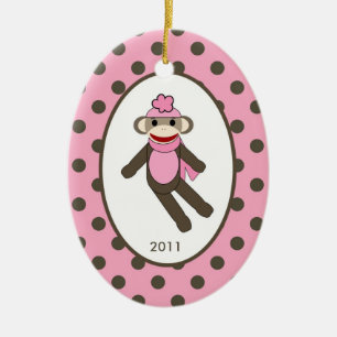 Personalized Custom Ornament Pink Sock Monkey