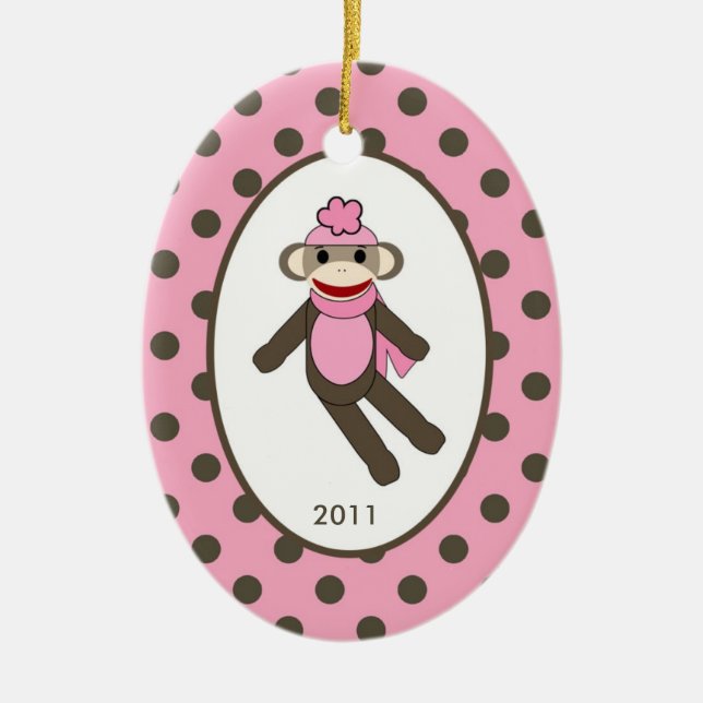 Personalized Custom Ornament Pink Sock Monkey (Front)