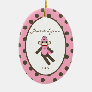 Personalized Custom Ornament Pink Sock Monkey