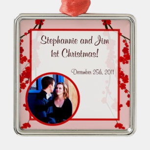Personalized Custom Ornament Red Cherry Blossom