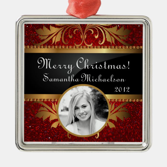 Personalized Custom Ornament Red Glitter Sequin (Front)