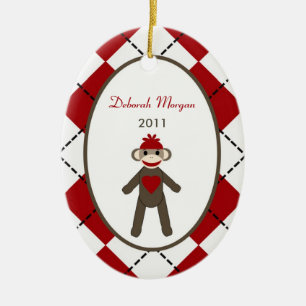 Personalized Custom Ornament Red Sock Monkey