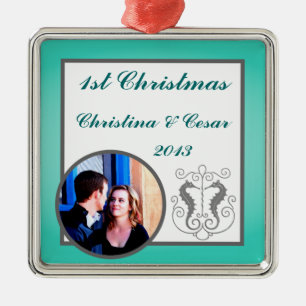 Personalized Custom Ornament Seahorse Anchor Turqu