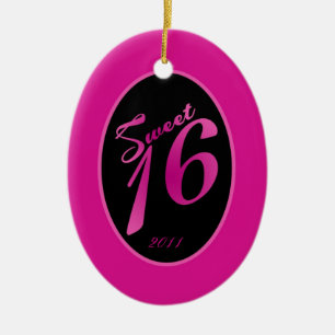 Personalized Custom Ornament Sweet 16 Hot Pink Bla