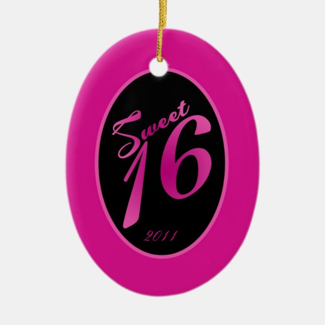 Personalized Custom Ornament Sweet 16 Hot Pink Bla (Front)