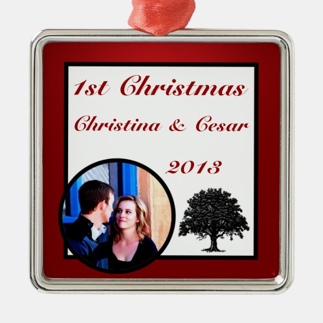 Personalized Custom Ornament White Tree Red Black (Front)
