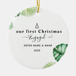 Personalized custom our first Christmas engaged Ceramic Ornament