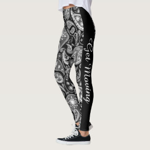 Personalized Custom Paisley Black White Leggings